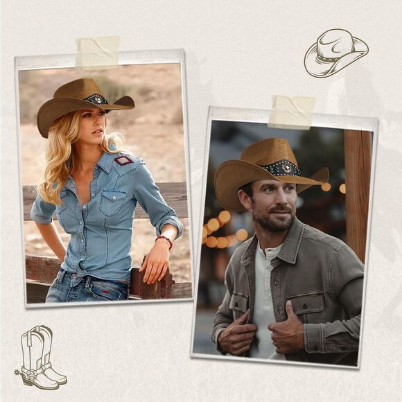 6524 Cowboy Hat,cowgirl Hat,cowboy Hats For Women/mens/straw Wide main image 6